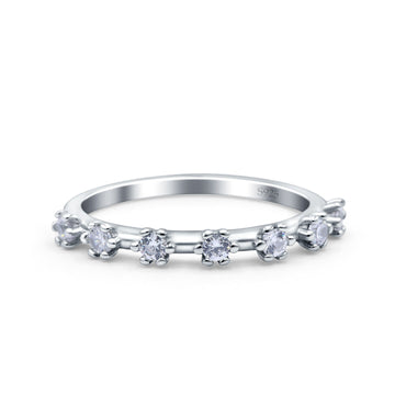 Half Eternity Ring Wedding Engagement Band Round Pave Simulated CZ 925 Sterling Silver (3mm)